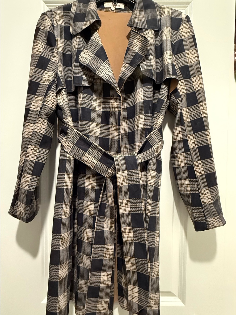 Plaid Trench Coat with Belt